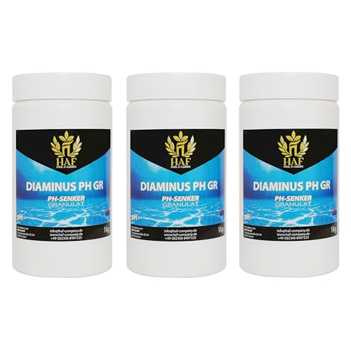 HAF® pH Senker/pH- (Minus) Granulat 3 kg - Für eine schnelle & zuverlässige Senkung/Regulierung des pH Werts in Pool & Schwimmbecken - Qualität: Made in Europe - Menge: 3 x 1 kg von HAF