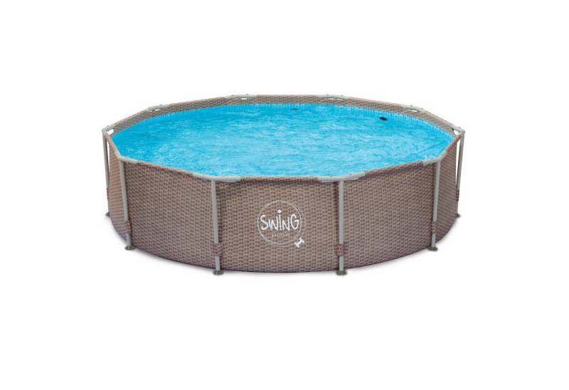 HAF Framepool Frame Pool Aufstellpool Schwimmbecken Grau Geflechtet rund 305 x 76 cm (Komplett Set, Einfacher und schneller Aufbau), OHNE Filter von HAF