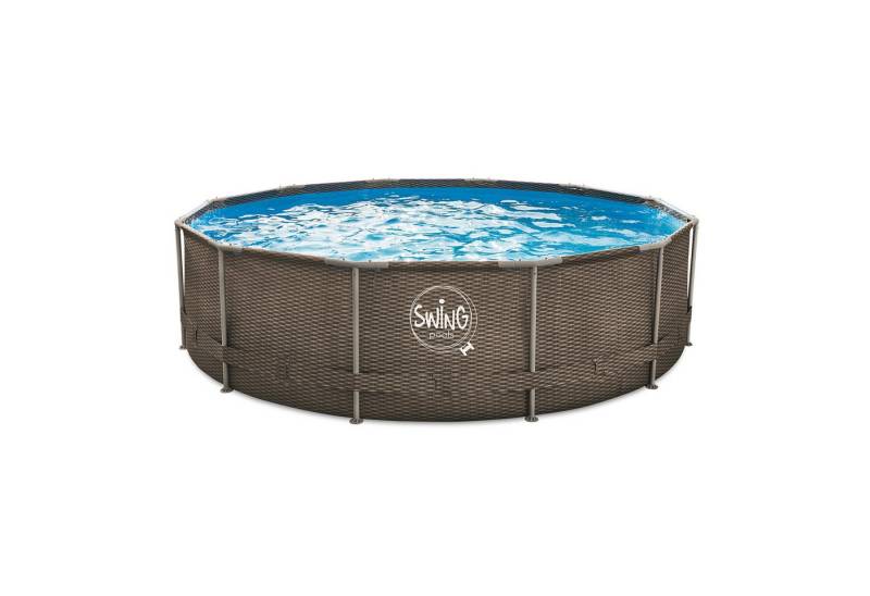 HAF Framepool Frame Pool Aufstellpool Schwimmbecken Grau Rattan rund 305 x 76 cm (Komplett Set, Einfacher und schneller Aufbau), OHNE Filter von HAF