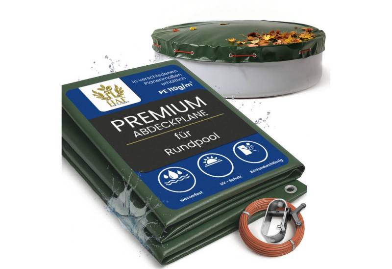 HAF Pool-Abdeckplane Abdeckplane 110 + 180g/m² Rund Sommer Winter Pool Plane (Poolabdeckung Rund, 1-St., in verschiedenen Größen erhältlich), aus verstärktem 110 oder 180g/m² PE Material von HAF