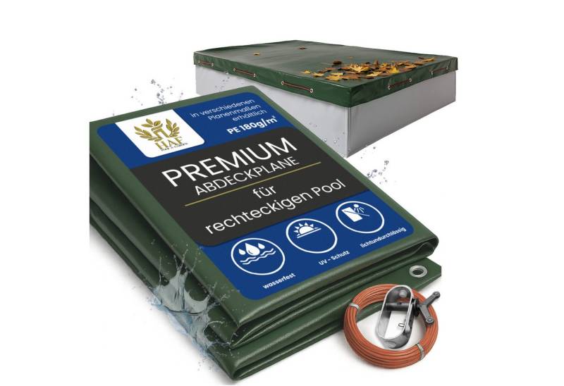 HAF Pool-Abdeckplane Abdeckplane 180g/m² Rechteck Sommer Winter Pool Plane (Poolabdeckung Rechteck, 1-St., in verschiedenen Größen erhältlich), aus verstärktem 180g/m² PE Material von HAF