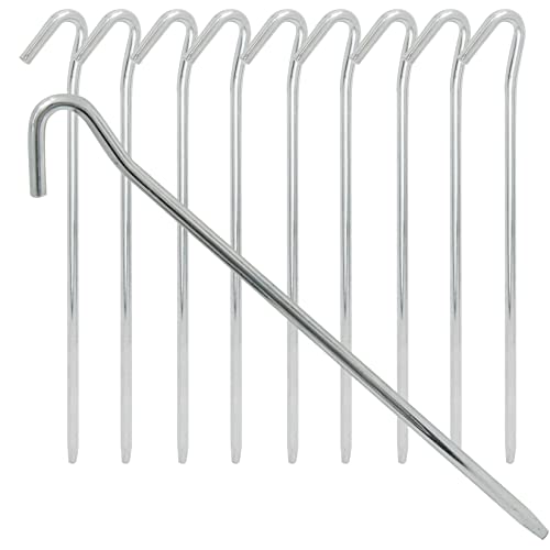 HAFIX® Erdspieß Erdanker Fixierung von Unkraut, Rosenbögen, Zelte, Schläuche. Hering Nagel aus verzinktem Stahl 230x20x6mm Silber. Befestigung von Trampolin, Zäune, Tore. 9“ Ankerpfahl. 10 Stück. von HAFIX