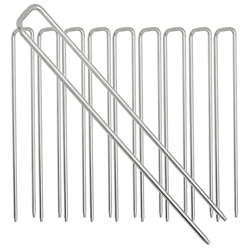 HAFIX® Erdspieß Erdanker Fixierung von Unkraut, Zelte, Schläuche. Hering Nagel aus verzinktem Stahl 200x25x4mm Silber. Befestigung von Trampolin, Zäune, Gehege, Tore. 8“ Ankerpfahl. 10 Stück. von HAFIX