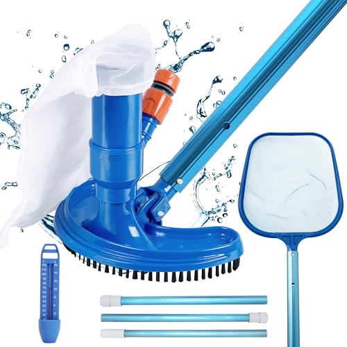 HAFIX® Pool Sauger Reinigungsset Poolsauger mit Kescher, Teleskopstange, Thermometer & Bürste. 4pc Bodensauger Pool Handpoolsauger. Pool Cleaner Sauger Poolreinigungsset komplett Reinigung Boden. von HAFIX