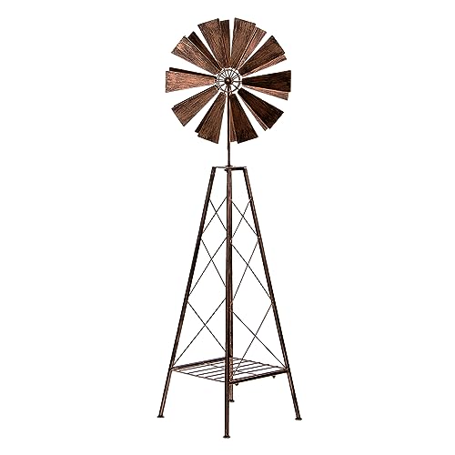 HAFIX Windrad Pflanzenmühle 3D Optik & Regalfach Ø37cm. Windspiel für den Garten aus Metall. Windmühle mit Höhenverstellung dekorativ einzigartiger Blickfänger. Wetterfest in Kupfer, Höhe 121cm. von HAFIX