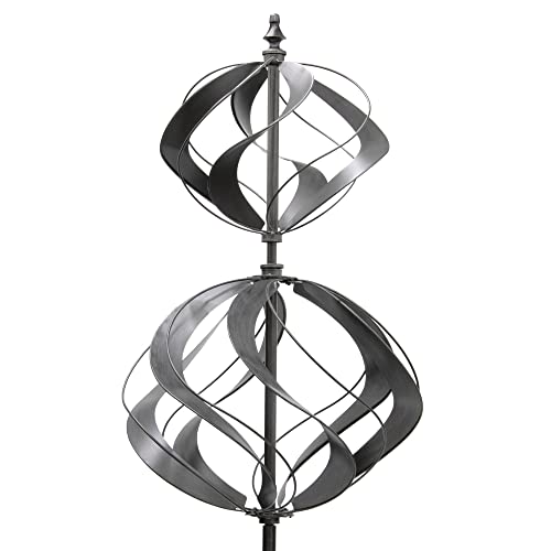HAFIX Windrad Windtulpe 3D Optik Ø45cm. Windspiel für den Garten aus Metall. Windmühle mit Höhenverstellung dekorativ einzigartiger Blickfänger, wetterfest & UV-beständig in anthrazit H: 183cm. von HAFIX