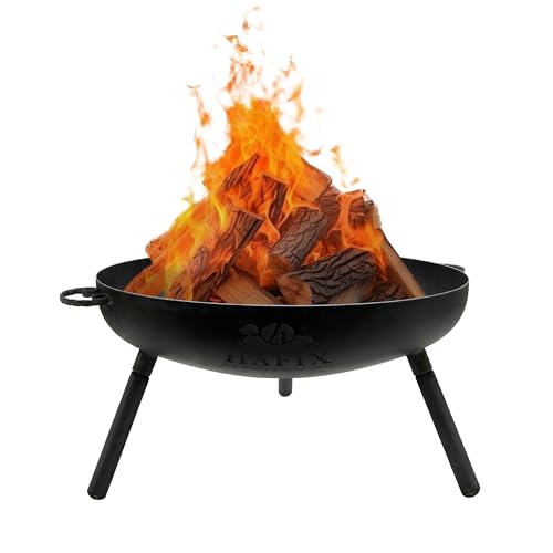 HAFIX® Feuerschalen Feuertonne für den Garten, Terrasse, Balkon, Outdoor mit Griffen & DREI Standbeinen für Lagerfeuer. Fire Pit Stahldicke von 2mm & legiertem Stahl mit einem Durchmesser von Ø60cm. von HAFIX