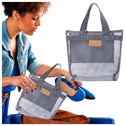 HAFNFUE 2 Stück Duschtasche Mesh mit Reißverschluss,Extra Große Badezimmer, Organizer für Studentenwohnheim & Strand,Atmungsaktive, Sandfeste Tragetasche, Perfekt für Urlaub & Schwimmbad (A Gray) von HAFNFUE