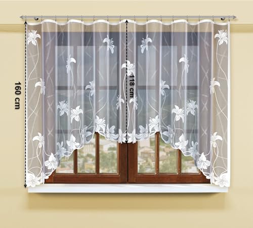 Birsppy Haft® Gardine; Store; Vorhang transparent, elegant weiß, Kräuselband 160x300 cm von Haft
