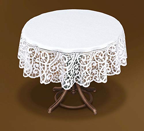 Haft Weisse Runde Tischdecke mit Spitze Tischläufer Mitteldecke (100, 120 cm) (100 cm) von Haft