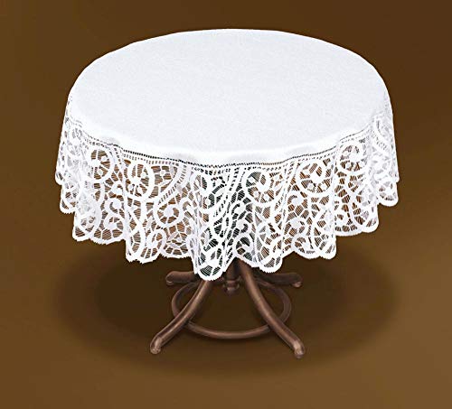 Haft Weisse Runde Tischdecke mit Spitze Tischläufer Mitteldecke (100, 120 cm) (100 cm) von HAFT