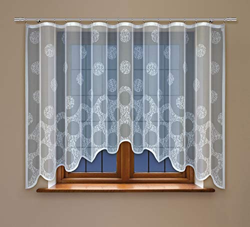 Vorhang Gardine Jacquard halbtransparent Kreise Store Kräuselband 160 cm Hoch Wohnzimmer (160 x 300 cm) von HAFT