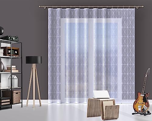 HAFT QBTEXTIL Gardine Jacquard Weiß Gardinenband Kräuselband 160 230 250 cm Muster symmetrisches Netz (160x400 cm) von HAFT