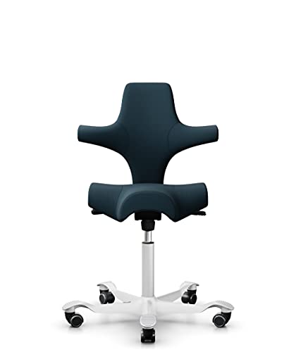 HAG Capisco 8106 Stoff Select Bürodrehstuhl - Standard Gasfeder 200 mm - Sitzhöhe 47-65,5 cm - weiche Rollen (Blue - SC66194, Weiß) von HAG