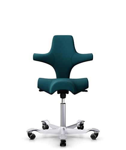 HAG Capisco 8106 Stoff Select Bürodrehstuhl - Standard Gasfeder 200 mm - Sitzhöhe 47-65,5 cm - weiche Rollen (Petrol - SC67099, Silber) von HAG