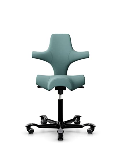 HAG Capisco 8106 Stoff Select Bürodrehstuhl - Standard Gasfeder 200 mm - Sitzhöhe 47-65,5 cm - weiche Rollen (Seagreen - SC67101, Schwarz) von HAG