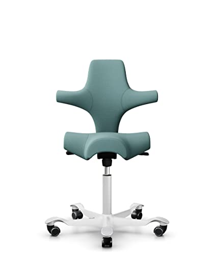 HAG Capisco 8106 Stoff Select Bürodrehstuhl - Standard Gasfeder 200 mm - Sitzhöhe 47-65,5 cm - weiche Rollen (Seagreen - SC67101, Weiß) von HAG