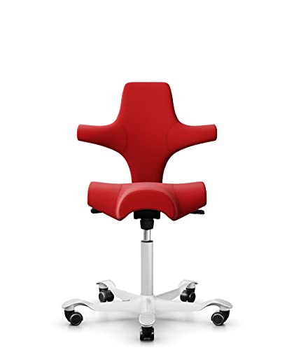 HAG Capisco 8106 Stoff Xtreme Bürodrehstuhl - Standard Gasfeder 200 mm - Sitzhöhe 47-65,5 cm - weiche Rollen (Weiß, Xtreme - EXR079 Polster Rot) von HAG