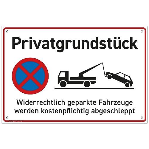 HAGEFOL® Parken Verboten Privatgrundstück Schild (30x20 cm, groß), mit 4 Bohrlöchern, Parkplatzschild für Privatparkplatz, Einfahrt freihalten Schilder von HAGEFOL