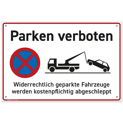 HAGEFOL® Parken Verboten Schild (30x20 cm, groß), mit 4 Bohrlöchern, Parkplatzschild für Privatparkplatz, Einfahrt freihalten Schilder von HAGEFOL