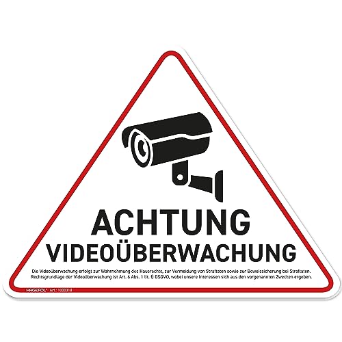 HAGEFOL® Videoüberwachung Schild (20x15 cm - klein) mit DSGVO Hinweis, inkl. Bohrlöcher, für Privatgrundstück Überwachungskamera oder Kamera Attrappe außen (Hartschaum) von HAGEFOL