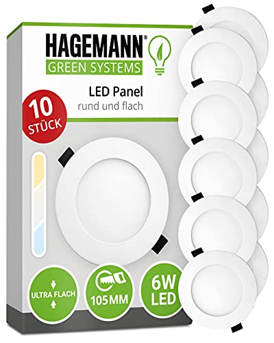 HAGEMANN® 10 x LED Panel rund 6 Watt 540lm – Ø 105mm Bohrloch – 230V Deckenspot LED flach von HAGEMANN GREEN SYSTEM