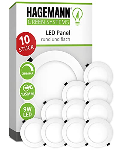 HAGEMANN® 10 x dimmbare LED Spots Einbauleuchten rund 9 Watt 890lm IP20 – Ø 135mm Bohrloch 230V Einbaustrahler – LED Deckenspots ersetzen 75 W Halogen von HAGEMANN GREEN SYSTEM