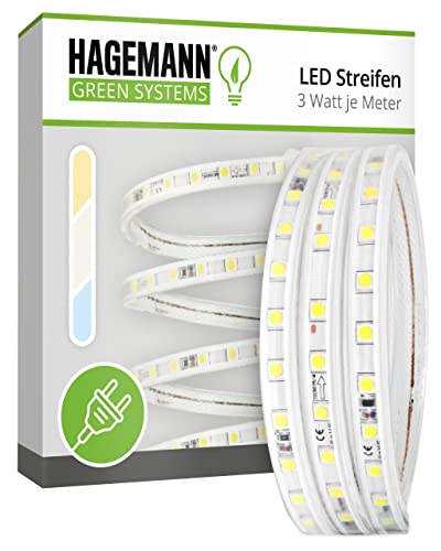 HAGEMANN® LED Streifen mit Stecker 1-50 Meter 3 Watt pro Meter 265lm/m IP44 5050 LED Lichtleiste – LED Strip 230V von HAGEMANN GREEN SYSTEM