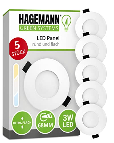 HAGEMANN 5 x LED Deckeneinbauspot 3 Watt 255lm IP20 – 68mm Bohrloch 230V – LED Einbauleuchte ersetzt 25 W Halogen – auch 12V für Van Wohnmobil und Camper von HAGEMANN GREEN SYSTEM