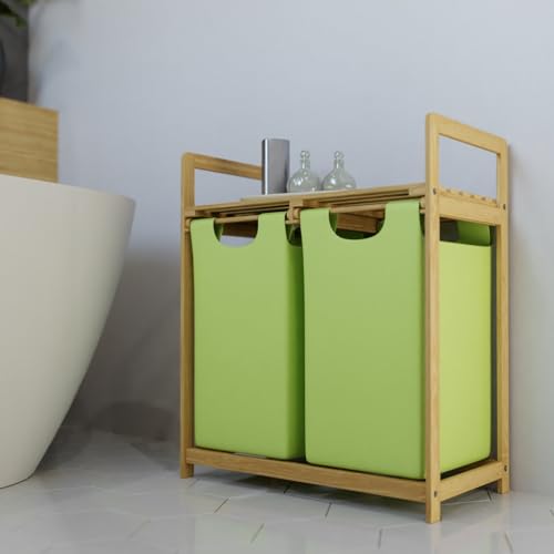 Bambus Wäschekorb Grün mit Ablage Wäschebehälter Sammler Sortierer Truhe Organizer Trenner 2x30L Bambus Wäschekorb Grün mit Ablage Wäschebehälter Sammler Sortierer Truhe Organizer Trenner 2x30L von HAGO