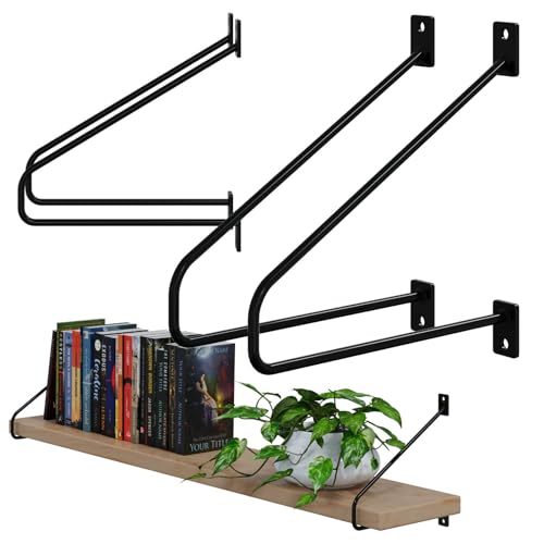 DIY 2er Set Wandregalhalter Schwarz 200mm Winkel Auflage Filigran Konsole Träger Metall von HAGO