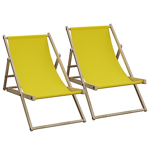 HAGO 2er Set Liegestuhl Doppelpack Strandliege Liege Stuhl Strand Sonnenliege Gartenliege Klappstuhl Gelb von HAGO