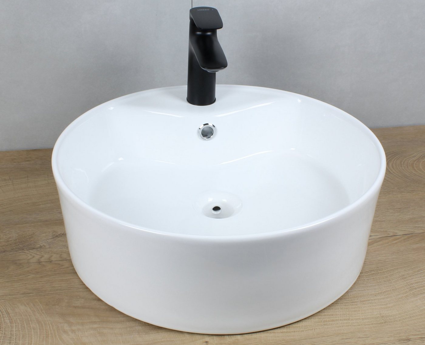 HAGO Aufsatzwaschbecken Keramik Waschbecken rund Ø460x155 weiß mit Überlauf Aufsatzwaschbecken von HAGO