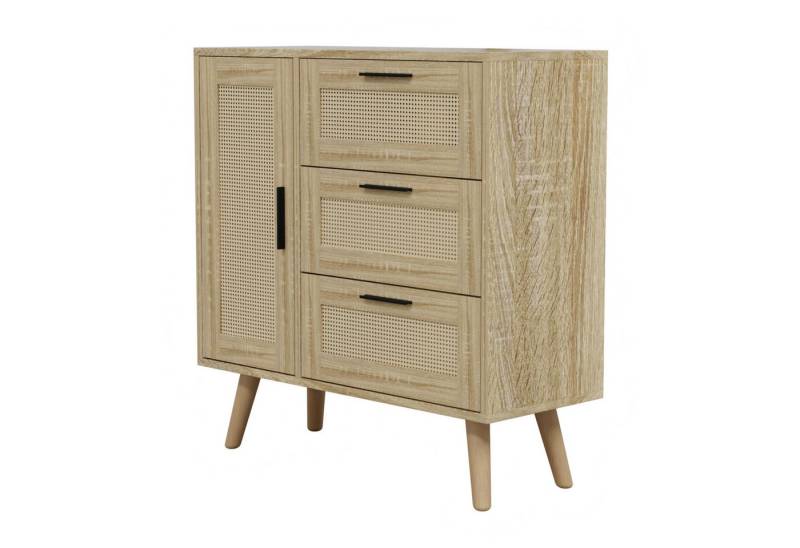 HAGO Brüstungsgeländer 74x76x30cm Schubladenschrank Holz Rattanfront Eicheoptik Sonoma Sidebo, 30 cm Länge, 76 cm Höhe von HAGO