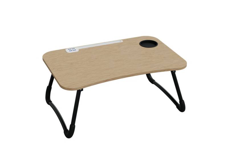 HAGO Laptoptisch 60x40cm Holzoptik Notebooktisch Lapdesk klappbar USB Laptophalter, klappbar,Getränkehalter,Ventilator,Leselampe,USB,weiche Füße von HAGO