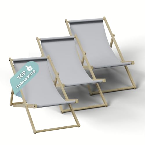 HAGO Liegestuhl Beige Liege Stuhl Strand Strandliege Sonnenliege Gartenliege Klappstuhl Lounge Chill 3 Stück von HAGO