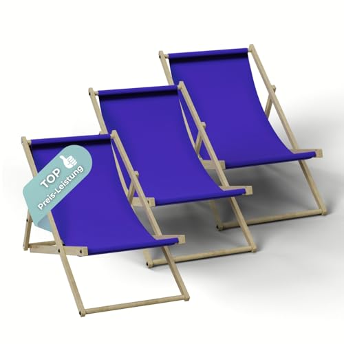 HAGO Liegestuhl Dunkelblau Liege Stuhl Strand Strandliege Sonnenliege Gartenliege Klappstuhl Lounge Chill 3 Stück von HAGO