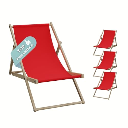 HAGO Liegestuhl Rot Liege Stuhl Strand Strandliege Sonnenliege Gartenliege Klappstuhl Lounge Chill 4 Stück von HAGO