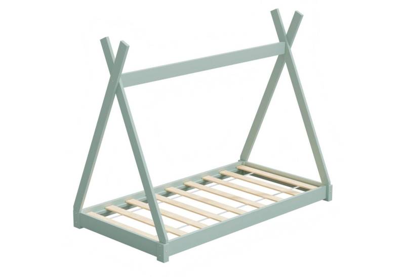 HAGO Kinderbett 140x70cm Mint Tipibett Holz Kiefer Bettgestell Tipi-Zelt Lattenrost, Niedriger Ein- und Ausstieg, Tipi-Design, Montessori-inspiriert von HAGO