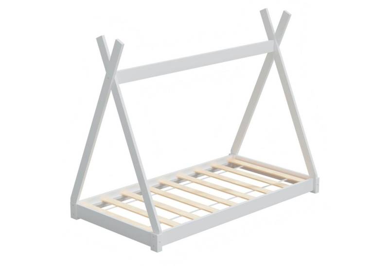 HAGO Kinderbett 140x70cm Weiß Tipibett Holz Kiefer Bettgestell Tipi-Zelt Lattenrost, Niedriger Ein- und Ausstieg, Tipi-Design, Montessori-inspiriert von HAGO
