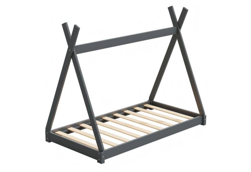 HAGO Kinderbett 160x80cm Grau Tipibett Holz Kiefer Bettgestell Tipi-Zelt Lattenrost, Niedriger Ein- und Ausstieg, Tipi-Design, Montessori-inspiriert von HAGO