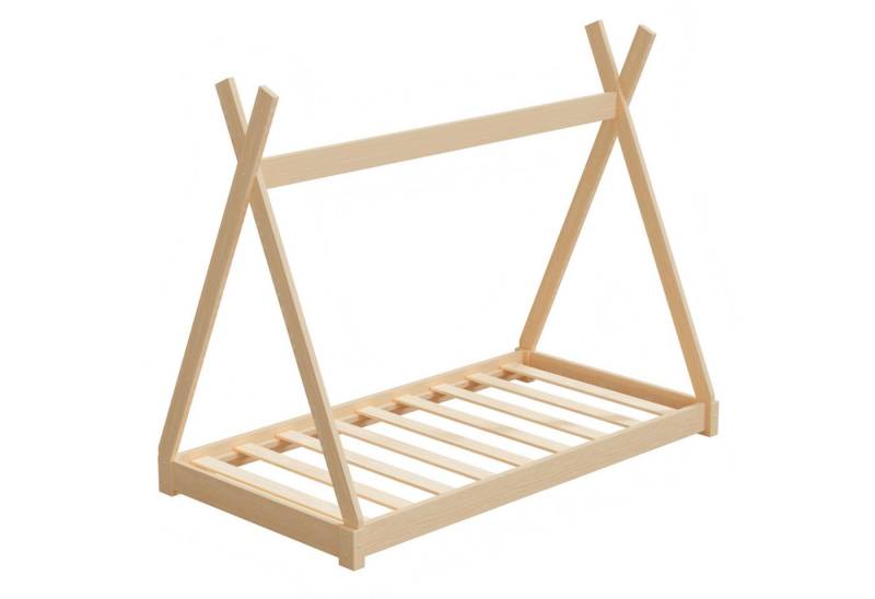 HAGO Kinderbett 160x80cm Natur Tipibett Holz Kiefer Bettgestell Tipi-Zelt Lattenrost, Niedriger Ein- und Ausstieg, Tipi-Design, Montessori-inspiriert von HAGO