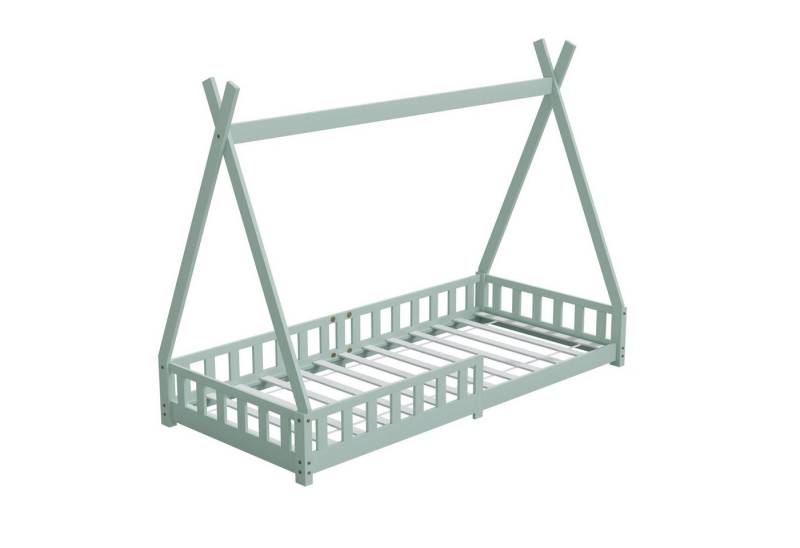 HAGO Kinderbett 200x90cm Mint Tipi Bettgestell Holzhaus Zeltoptik Rausfallschutz Latte, Niedriger Ein- und Ausstieg, Tipi-Design, Montessori-inspiriert von HAGO