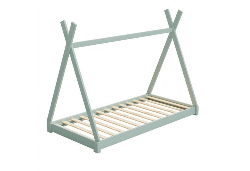HAGO Kinderbett 200x90cm Mint Tipibett Holz Kiefer Bettgestell Tipi-Zelt Lattenrost, Niedriger Ein- und Ausstieg, Tipi-Design, Montessori-inspiriert von HAGO
