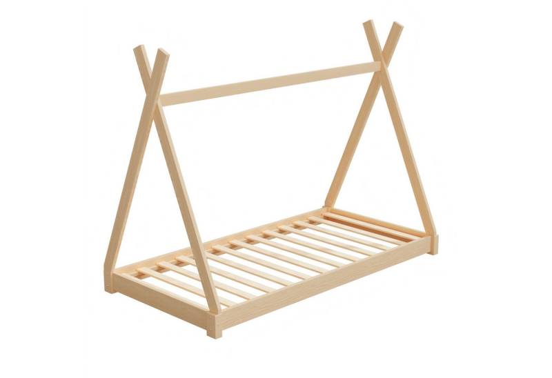 HAGO Kinderbett 200x90cm Natur Tipibett Holz Kiefer Bettgestell Tipi-Zelt Lattenrost, Niedriger Ein- und Ausstieg, Tipi-Design, Montessori-inspiriert von HAGO