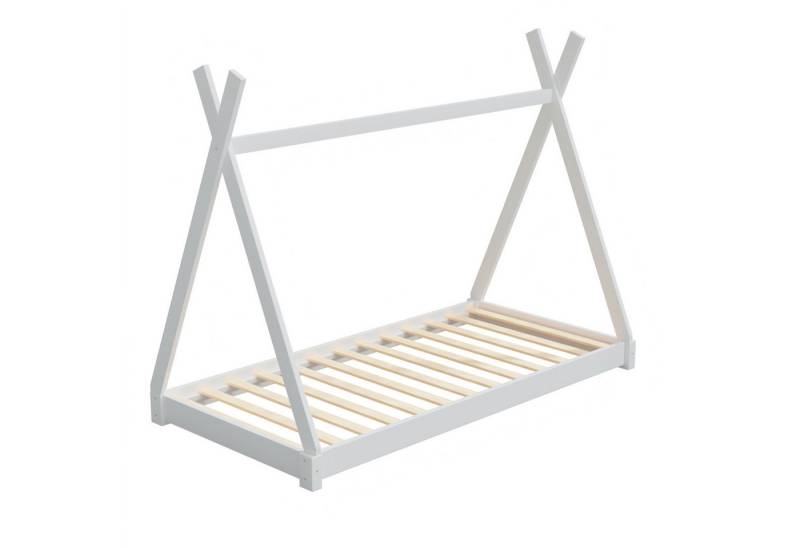 HAGO Kinderbett 200x90cm Weiß Tipibett Holz Kiefer Bettgestell Tipi-Zelt Lattenrost, Niedriger Ein- und Ausstieg, Tipi-Design, Montessori-inspiriert von HAGO