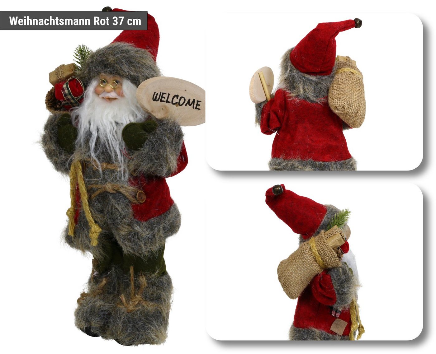 HAGO Weihnachtsfigur Weihnachtsmann Nikolaus Figur stehend mit Geschenkesack Weihnachtsdeko von HAGO