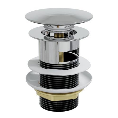 HAGO24 | Ablaufventil Chrom | Waschbecken mit Überlauf | Push-Open | Ablaufgarnitur | Abflussventil | Messing | 1 1/4 Zoll | Universell | Waschbeckenstöpsel von HAGO