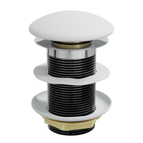 HAGO24 | Ablaufventil Weiß | Waschbecken ohne Überlauf | Push-Open | Ablaufgarnitur | Abflussventil | Messing | 1 1/4 Zoll | Universell | Waschbeckenstöpsel von HAGO