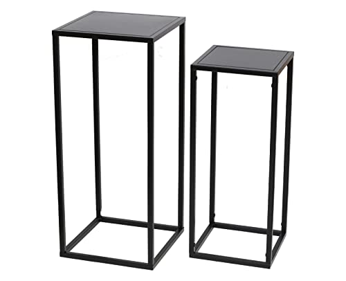 HAGO24 Blumenständer 2er Set | Metall | wetterfest | Schwarz | Indoor Outdoor | Balkon | Terrasse | Garten | Deko Säule | Pflanzentreppe | pulverbeschichtet | Verschiedene Größen von HAGO